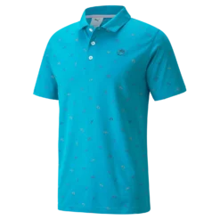 PUMA X Arnold Palmer Dancing Umbrellas Polo Shirt - Algiers Blue/Navy Blazer