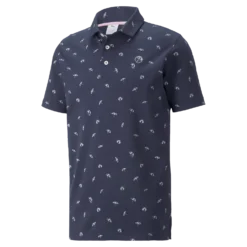 PUMA X Arnold Palmer Dancing Umbrellas Polo Shirt - Navy Blazer/Mirage Gray