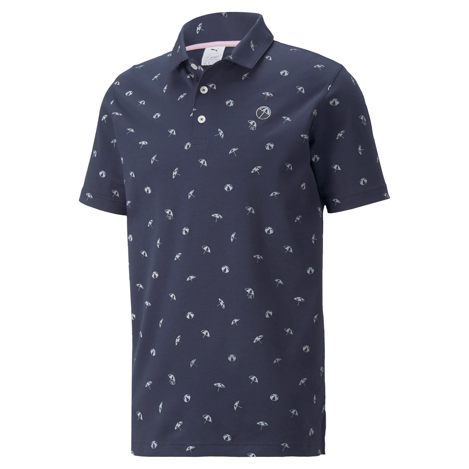 PUMA X Arnold Palmer Dancing Umbrellas Polo Shirt - Navy Blazer/Mirage Gray 1 PUMA X Arnold Palmer Dancing Umbrellas Polo Shirt - Navy Blazer/Mirage Gray