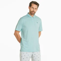 PUMA X Arnold Palmer King Polo Shirt - Light Aqua Heather -Sports - Golf Shop 535505 03 mod01