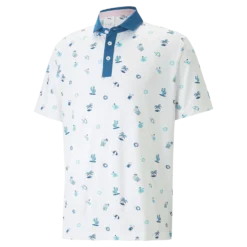 PUMA X Arnold Palmer MATTR Dunes Golf Polo Shirt - Bright White/Lake Blue