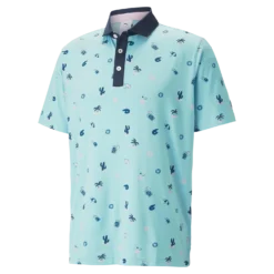 PUMA X Arnold Palmer MATTR Dunes Golf Polo Shirt - Tropical Aqua/Navy Blazer