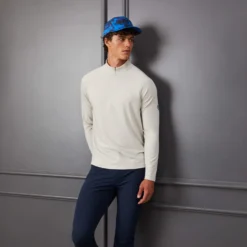 G/FORE Melange Luxe Staple Zip Neck Sweater -Sports - Golf Shop G4MA23K123A STNH 1