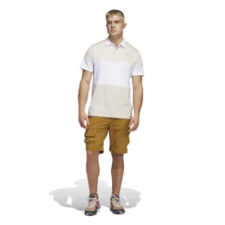 Adidas AdiCross Block Polo Shirt - Clear Brown -Sports - Golf Shop HS3209 7 APPAREL On20Model Standard20Outfit20View white