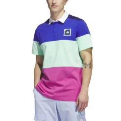 Adidas AdiCross Block Polo Shirt - Lucid Blue -Sports - Golf Shop HS5620 4 APPAREL On20Model Front20View white