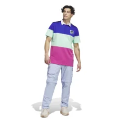 Adidas AdiCross Block Polo Shirt - Lucid Blue -Sports - Golf Shop HS5620 8 APPAREL On20Model Standard20Outfit20View white