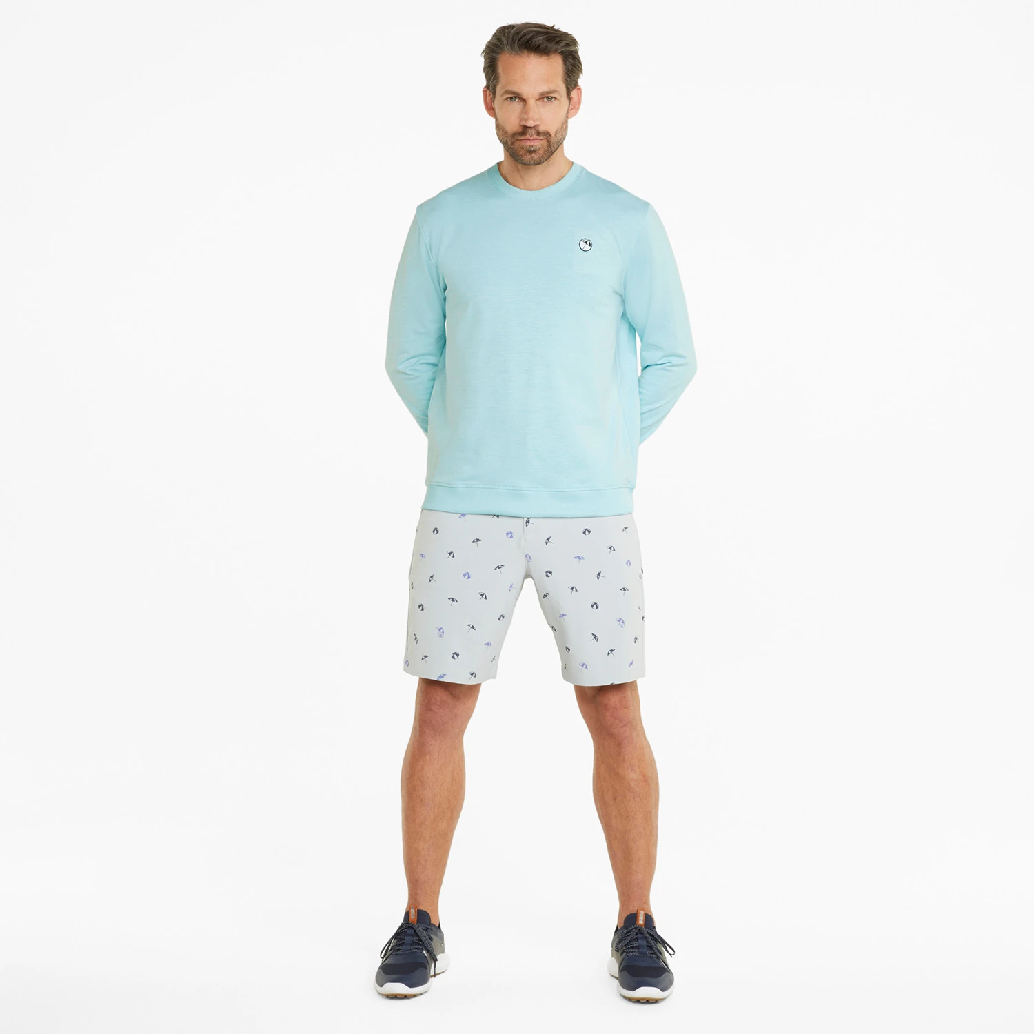 PUMA X Arnold Palmer Cloudspun Crew Neck Sweater - Light Aqua Heather 5 PUMA X Arnold Palmer Cloudspun Crew Neck Sweater - Light Aqua Heather - Image 5