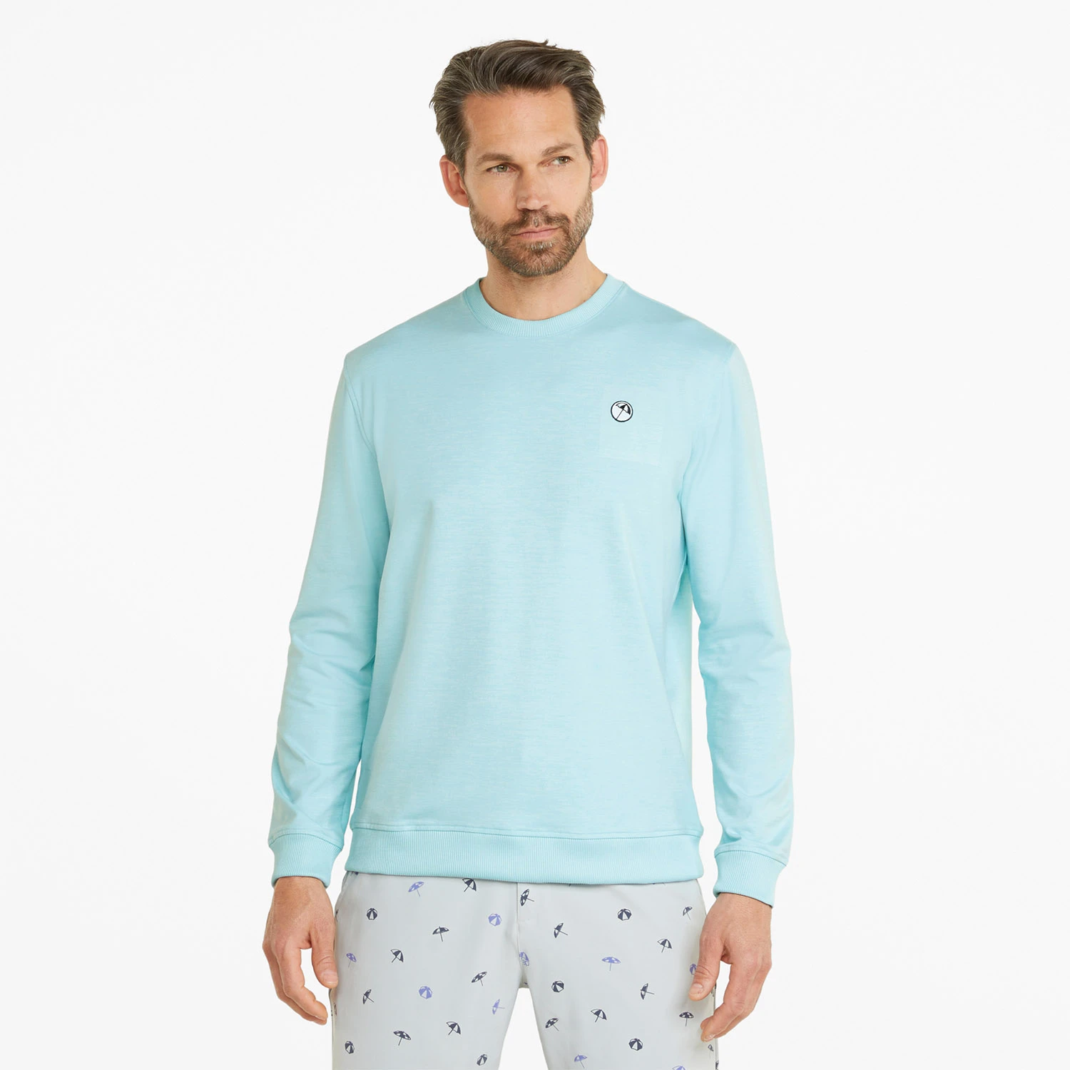 PUMA X Arnold Palmer Cloudspun Crew Neck Sweater - Light Aqua Heather 3 PUMA X Arnold Palmer Cloudspun Crew Neck Sweater - Light Aqua Heather - Image 3
