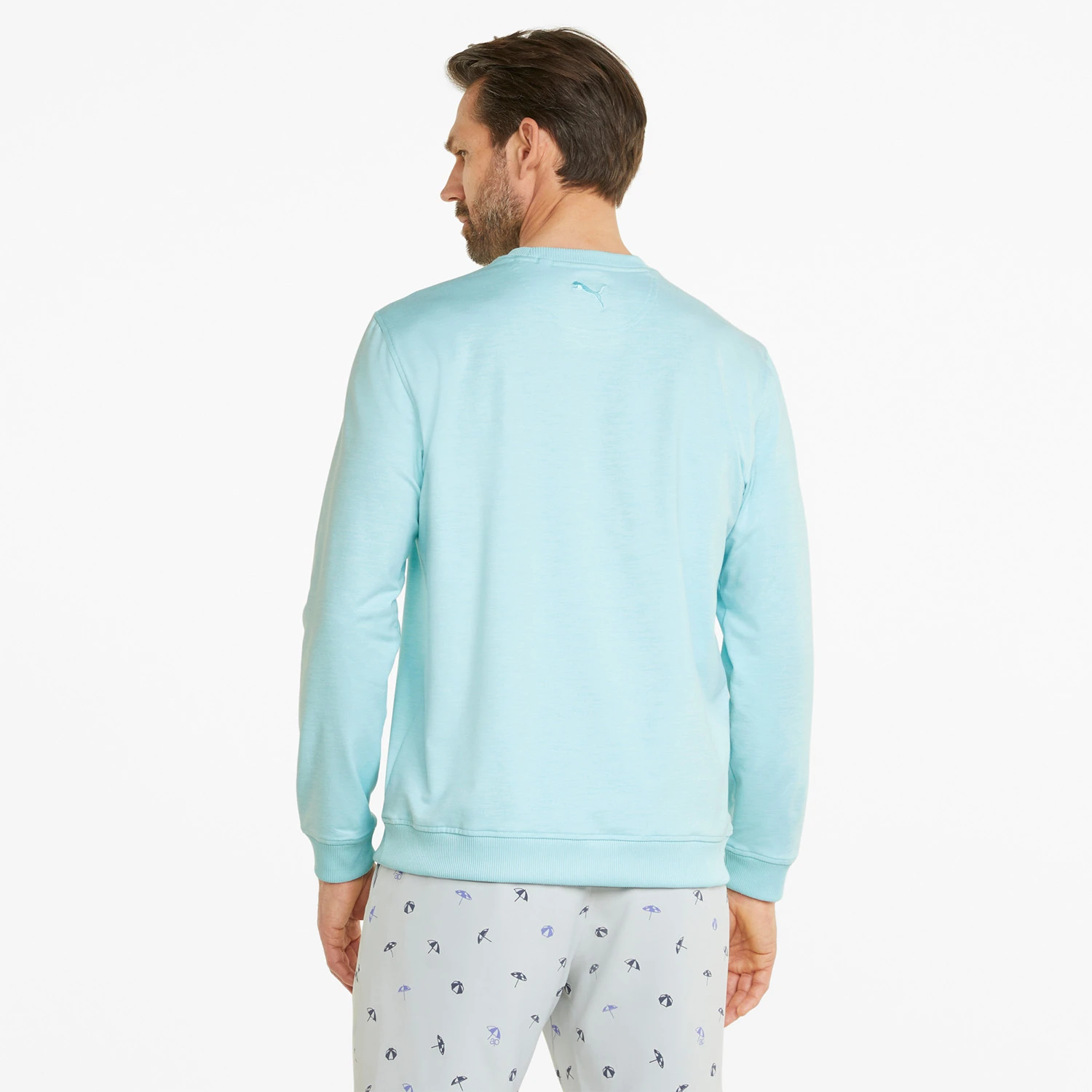 PUMA X Arnold Palmer Cloudspun Crew Neck Sweater - Light Aqua Heather 4 PUMA X Arnold Palmer Cloudspun Crew Neck Sweater - Light Aqua Heather - Image 4